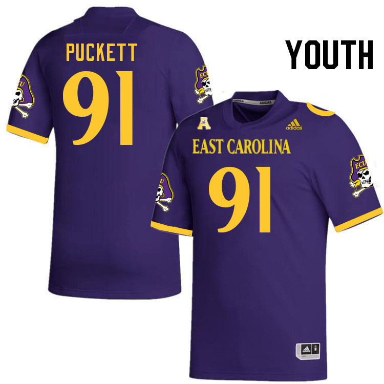Youth #91 Kyler Puckett ECU Pirates College Football Jerseys Stitched Sale-Purple